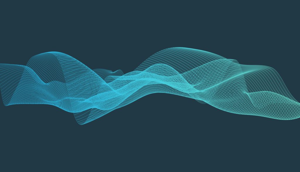 Illustration of soundwaves on blue background. Abstract gradient blue curvy mesh.