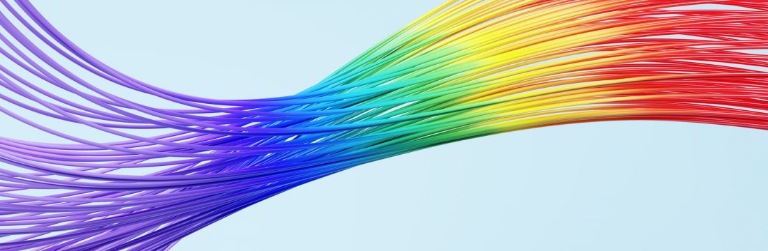 Abstract rainbow color waved wires background.